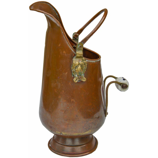 Moroccan Early 20th Century Moroccan Copper Accent W/ Brass Lion & Porcelain Handles For Sale - Image 3 of 4