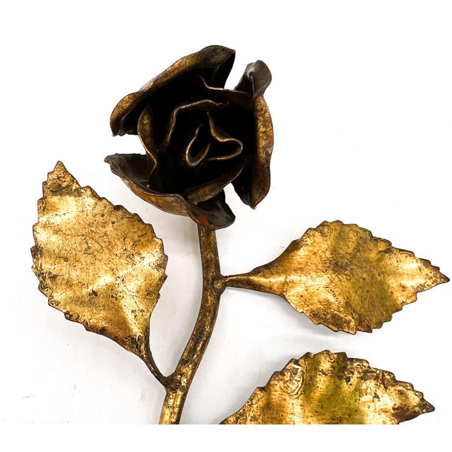 Mid 20th Century Vintage Italian Tole Gold Gilt Rose Wall Hook – Double Hook Floral Wall Accent – Hollywood Regency, Cottagecore, Shabby Chic For Sale - Image 5 of 9
