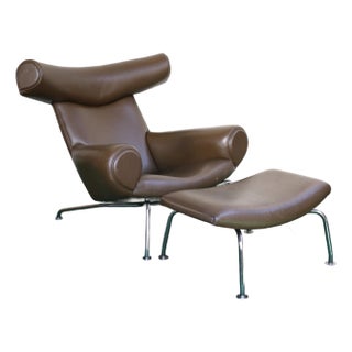 Mid Century Lounge Ox Chair With Ottoman by Hans J. Wegner, Denmark 1960's For Sale