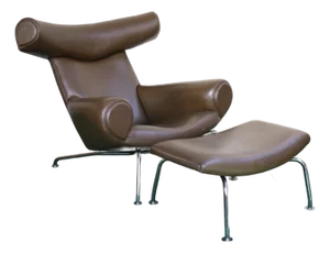 Mid Century Lounge Ox Chair With Ottoman by Hans J. Wegner, Denmark 1960's