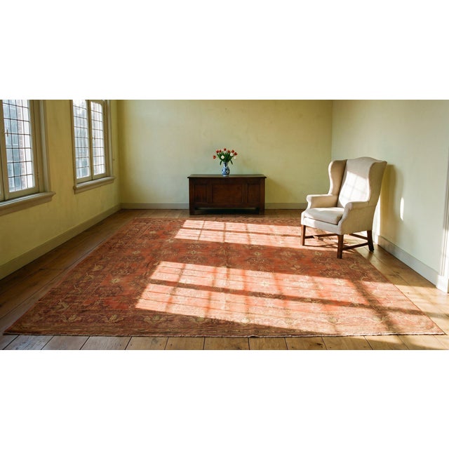 Salmon 1900s Orange Salmon Geometric Antique Decorative Turkish Oushak Rug 17' X 19'8" Handknotted Wool Carpet For Sale - Image 8 of 10