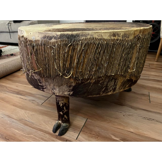 Vintage African Ceremonial Drum Coffee Table With Rawhide & Hoof Legs For Sale In San Diego - Image 6 of 6