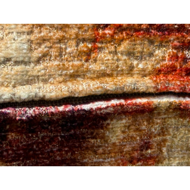 Bespoke Accent Pillow: Sumptuous Orange/Terracotta “Tie- Dyed” Slub Boucle Velvet Xlong Pillow W/Silk Triple Ply Moss Fringe/ 50/50 Down All New For Sale - Image 9 of 12