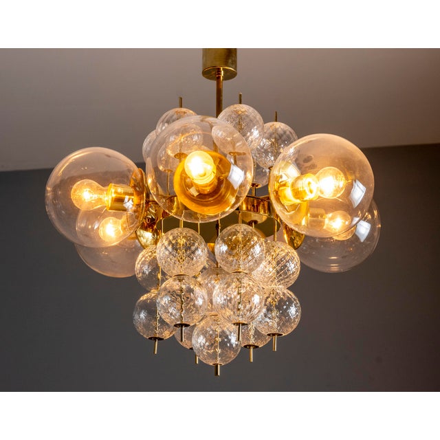 Metal Mid-Century Brass and Glass Chandelier, Europe, 1960s For Sale - Image 7 of 12