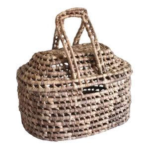 1970s Woven Lidded Basket with Handles