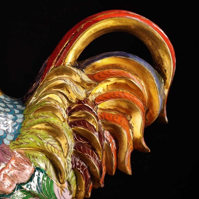 Late 20th Century Gilt Bronze Cloisonné Enamel Rooster Figure With Coin Motif For Sale - Image 9 of 10
