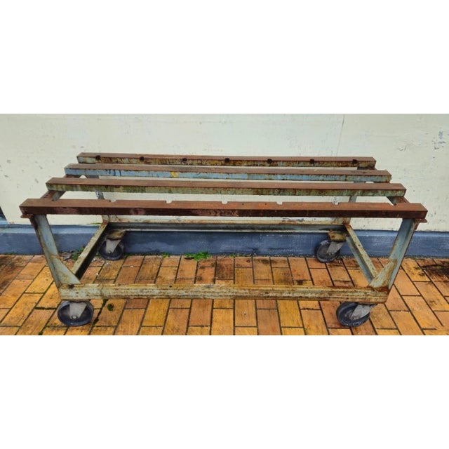 Metal Mid-20th Century Industrial Metal Workbench on Casters For Sale - Image 7 of 7
