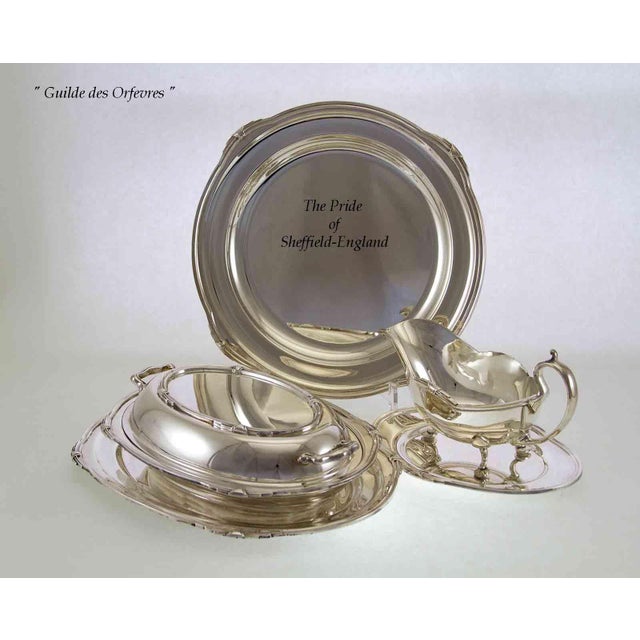 1970’s Vintage/New Silverplate Entree Dish & Cover With Platters Sauce/ Boat & Tray With Jubilee, Patented Applied Border- 4 Pieces For Sale - Image 14 of 15