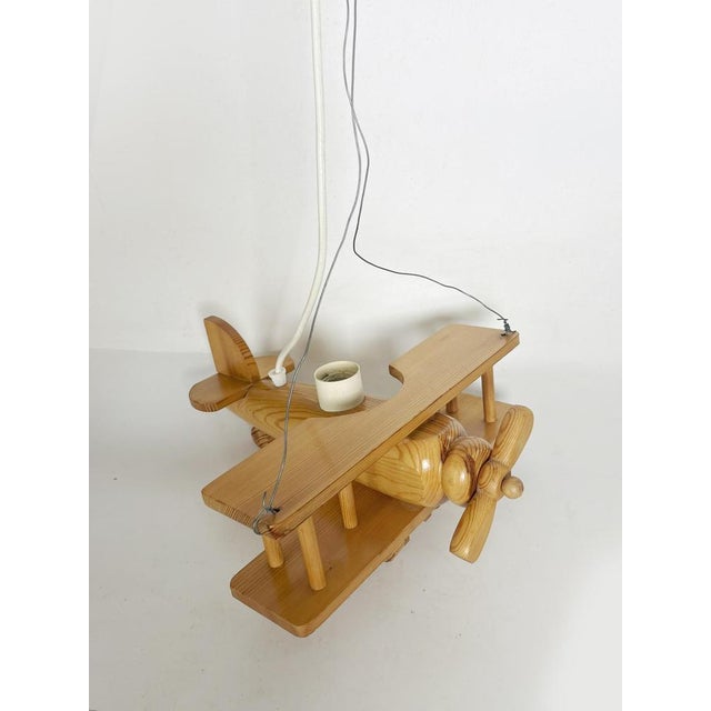 Wooden Airplane Pendant Light in Pine, France, 1970s For Sale - Image 4 of 11