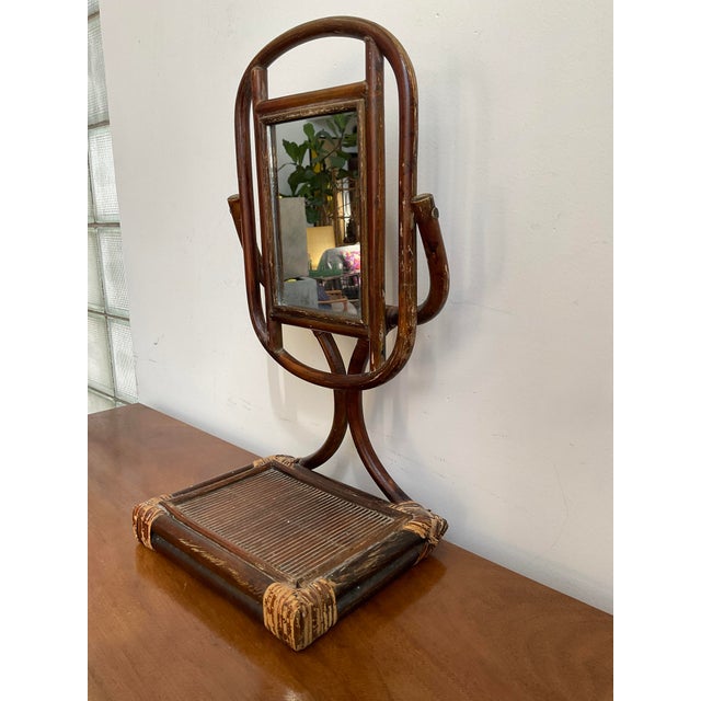 Bring warmth and organic modern charm to your space with this vintage bentwood rattan and bamboo adjustable pedestal...