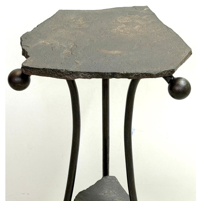 Modern Wrought Iron & Slate Two-Tier Side Table, in the Style of Albert Paley For Sale - Image 4 of 14