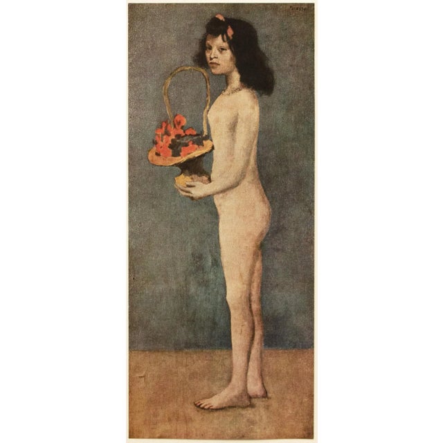 A stunning vintage period offset lithograph, print, after painting "Jeune Fille A La Corbeille" (Young Girl with a Flower...