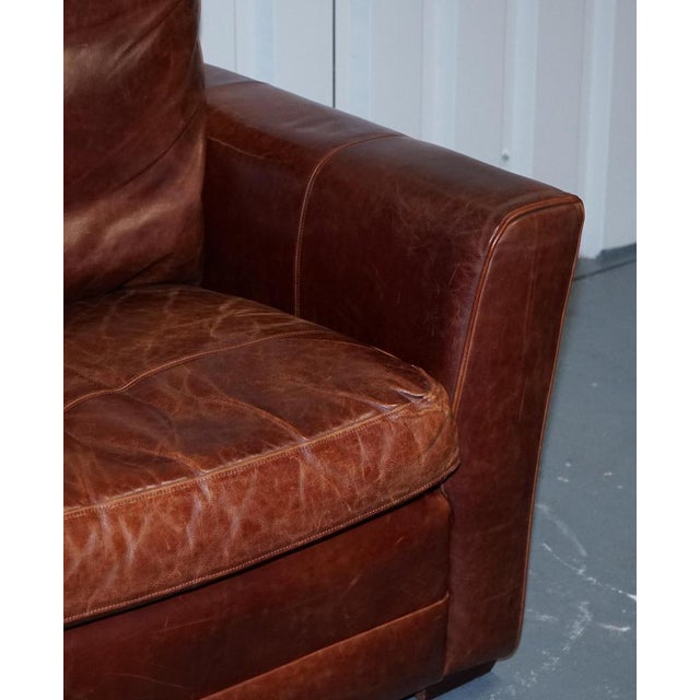 Vintage Brown Leather 2-to-3-Seater Sofa For Sale - Image 14 of 17