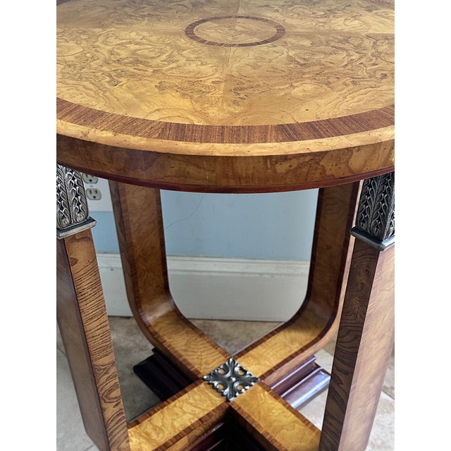 Late 20th Century Maitland-Smith Art Deco Style Round Burlwood and Glass Accent Table For Sale - Image 12 of 17