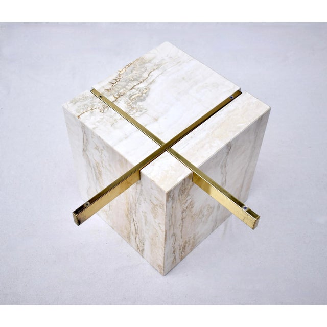 1970s Artedi Travertine Brass & Glass Coffee Cocktail Table For Sale - Image 5 of 12