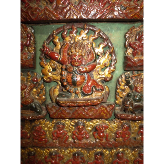 Chinese Tibetan Votive Panel of Polychromed Carved Wood. For Sale - Image 3 of 7