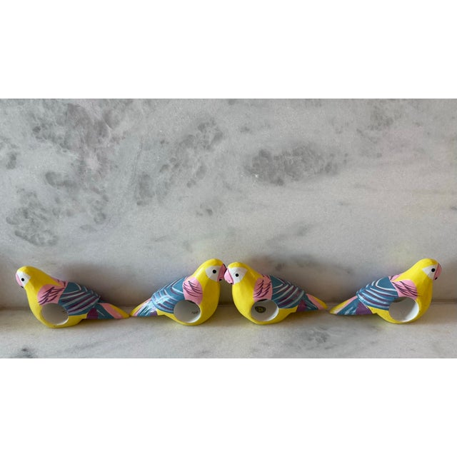 1980s Set of 4 Vintage Hand Painted Wood Parrot Napkin Rings For Sale - Image 5 of 10