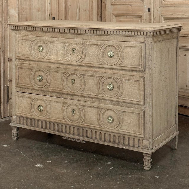 Wood 18th Century French Louis XVI Period Three-Drawer Commode in Stripped Oak For Sale - Image 7 of 17