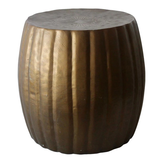 Pleated Bronze Finish Aluminum Barrel Style Garden Stool Mid-Century For Sale