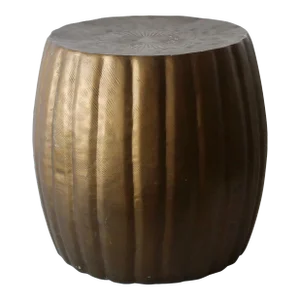 Pleated Bronze Finish Aluminum Barrel Style Garden Stool Mid-Century