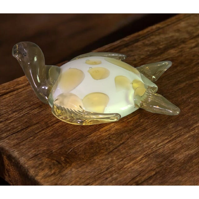 Immerse your desk with the elegance of marine life through this Vintage Hand Blown Art Glass Coastal Sea Turtle...