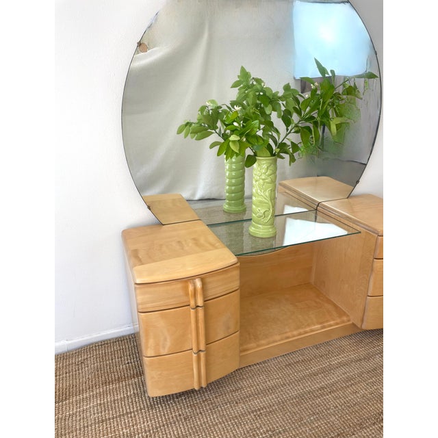 Mid-Century Modern Vintage 1930s Heywood Wakefield Airflow Vanity Dressing Table Art Deco / Mid Century Modern Style For Sale - Image 3 of 18