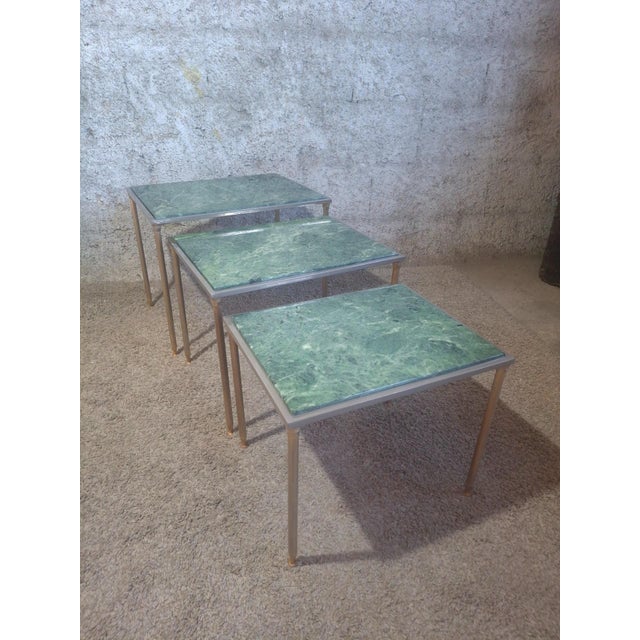 Metal Nesting Tables in Green Marble and Metal, 1960s, Set of 3 For Sale - Image 7 of 13