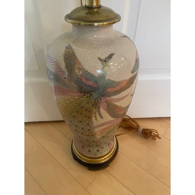 Vintage Frederick Cooper Hand-Painted Porcelain Peacock Lamp - Chinoiserie For Sale - Image 4 of 12