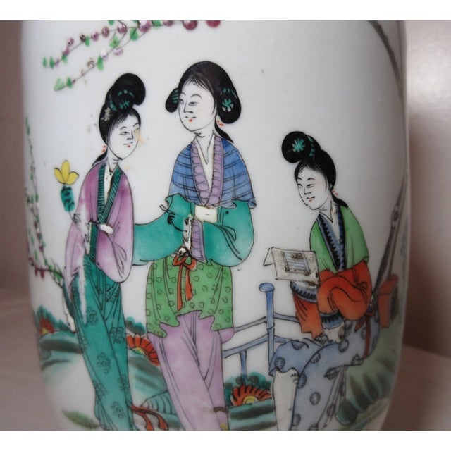 Ceramic Rare Antique Republic of China Chinese Porcelain Pottery Famille Rose Vase Jar For Sale - Image 7 of 12
