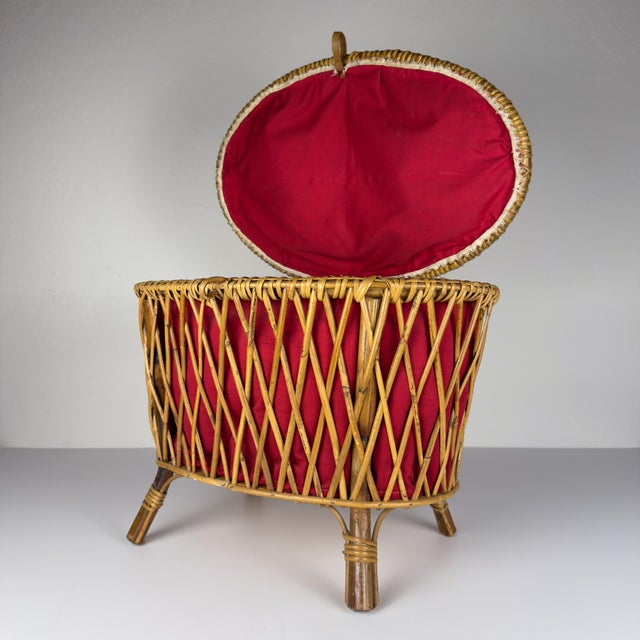 1950s Vintage Rattan Basket, Italy, 1950s For Sale - Image 5 of 18