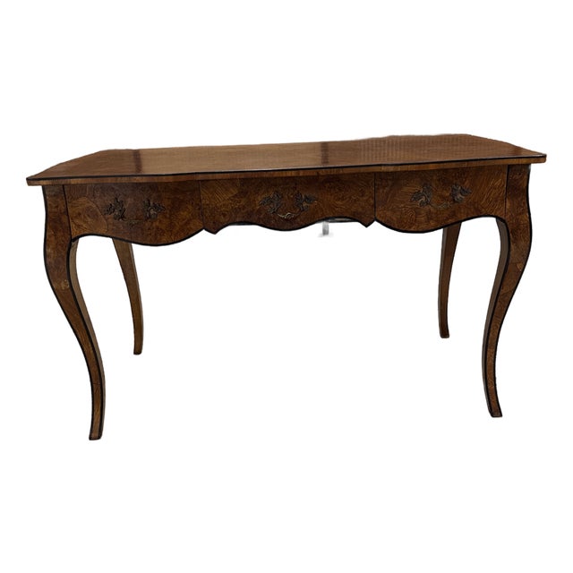 1960s Italian Mid Century Burl Wood Writing Desk For Sale