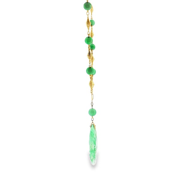 1930's 14k Yellow Gold Carved Jadeite Station Style Necklace For Sale - Image 4 of 6