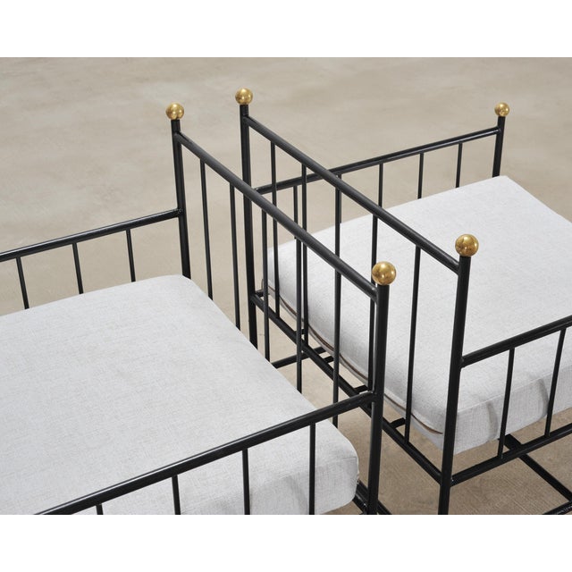 Metal Set of Four French Modernist Iron Brass Ball Finial Lounge Chairs For Sale - Image 7 of 18