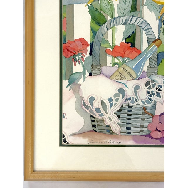 Original Signed and Framed Watercolor Painting 'Afternoon Cabernet' by Lorraine Schellinger C1990's For Sale - Image 9 of 15