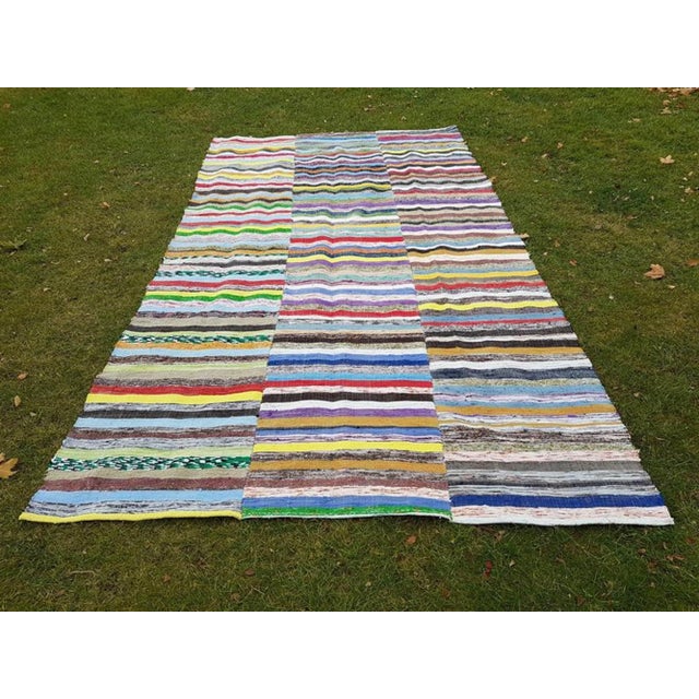 First Half of the 20th Century Anatolian Fine Large Striped Cotton Kilim in Soft Colors 6'7'' X 12'3'' For Sale - Image 11 of 11