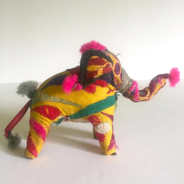 Tribal Vintage Mid Century Indian Rajasthan Multicolor Patchwork Fabric Elephant Figurine For Sale - Image 3 of 11