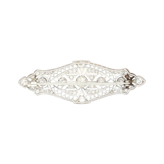 Platinum And 14K Gold 2.75 Carat Old European Cut Edwardian Brooch For Sale - Image 4 of 7