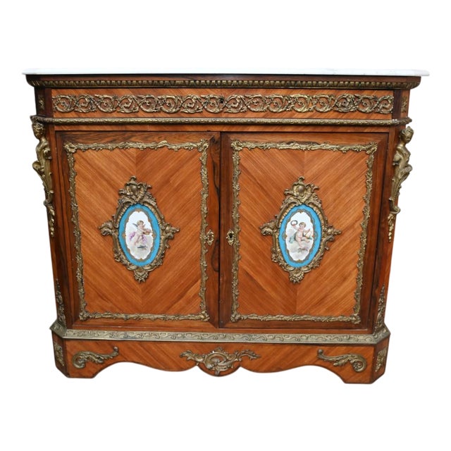 Napoleon III Kingwood Cabinet with Sevres Plaques Chest, 1860 For Sale