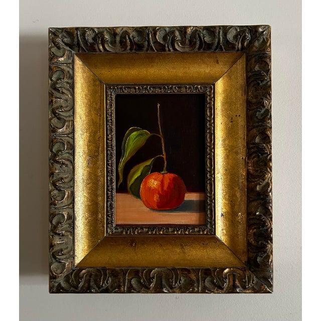 Classic, traditional style petite original oil painting of a mandarin orange. In ornate gold frame. Painting is oil on...