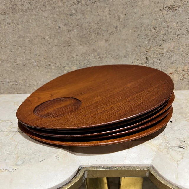 Mid-Century Modern 1960s Teakwood Snack Plates Lunning Inc Denmark- Set of 5 For Sale - Image 3 of 18