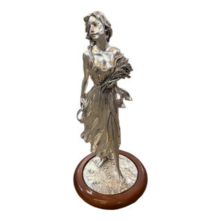 1960s Marcello Giorgio Silver Laminate Maiden Figurine With Kindling For Sale