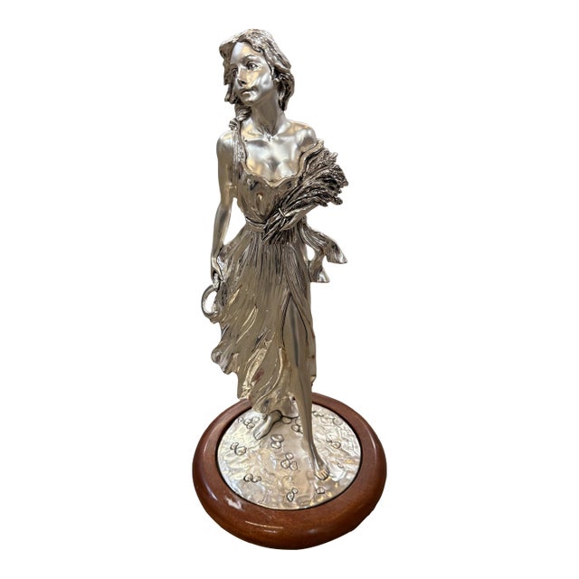 1960s Marcello Giorgio Silver Laminate Maiden Figurine With Kindling For Sale