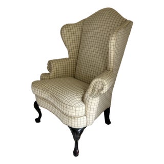 Late 20th Century Queen Anne Style Mahogany Wingback Chair For Sale