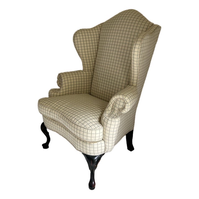 Late 20th Century Queen Anne Style Mahogany Wingback Chair For Sale