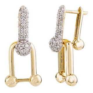 Modern Diamond and Gold U-Link Earrings- a Pair For Sale