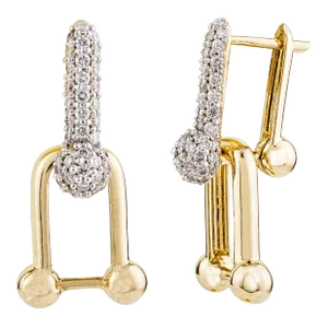 Modern Diamond and Gold U-Link Earrings- a Pair