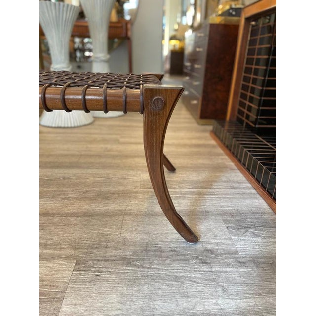 Klismos Bench in Wood with Saber Legs and Woven Leather by Pescetta Home Decoration For Sale - Image 10 of 13
