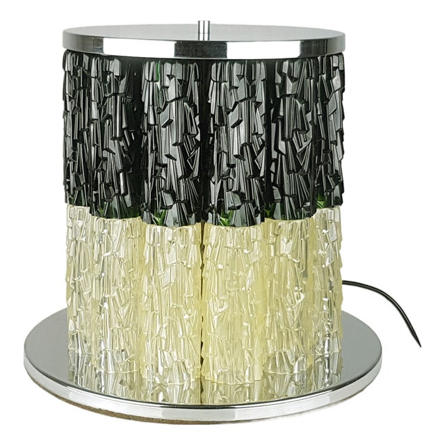 Large Chrome-Plated Metal and White and Green Plastic Table Lamp, 1960s For Sale