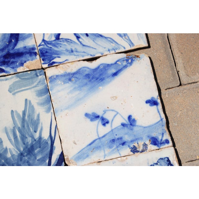 18th Century Antique Portuguese Scenic Tiles Set of 6 With Leafy Botanical Motifs For Sale - Image 6 of 9