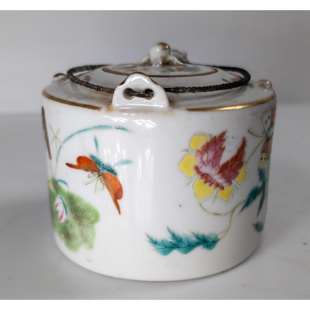 19th or 20th Century Chinese Famille Rose Enamel Teapot With Butterflies For Sale - Image 4 of 16
